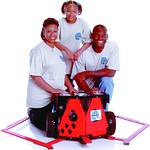 (Left to right:) The members of Team JAMS, Shernisia, Jasmine and Michael Lewis, pictured with the BattleBot &#8216;Mohammed Ali&#8217;, which competed in a popular BattleBots competition in May 2002. Algor has provided a software grant including Mechanical Event Simulation (MES) software to Team JAMS to use in designing a new robot to compete in the May 2003 competition